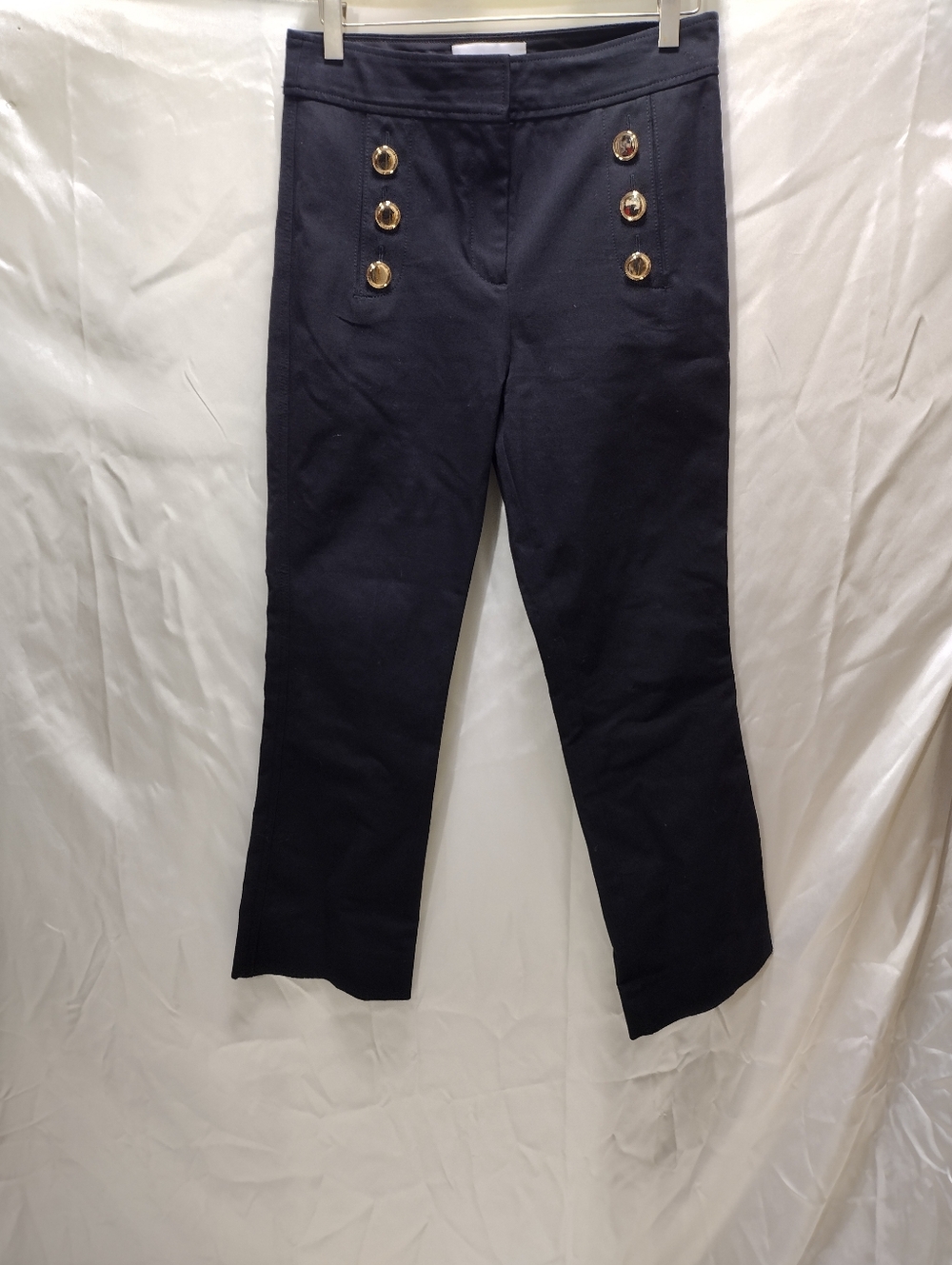 10 Crosby Derek Lam Black Robertson Flare Pants Gold Buttons Sz 6